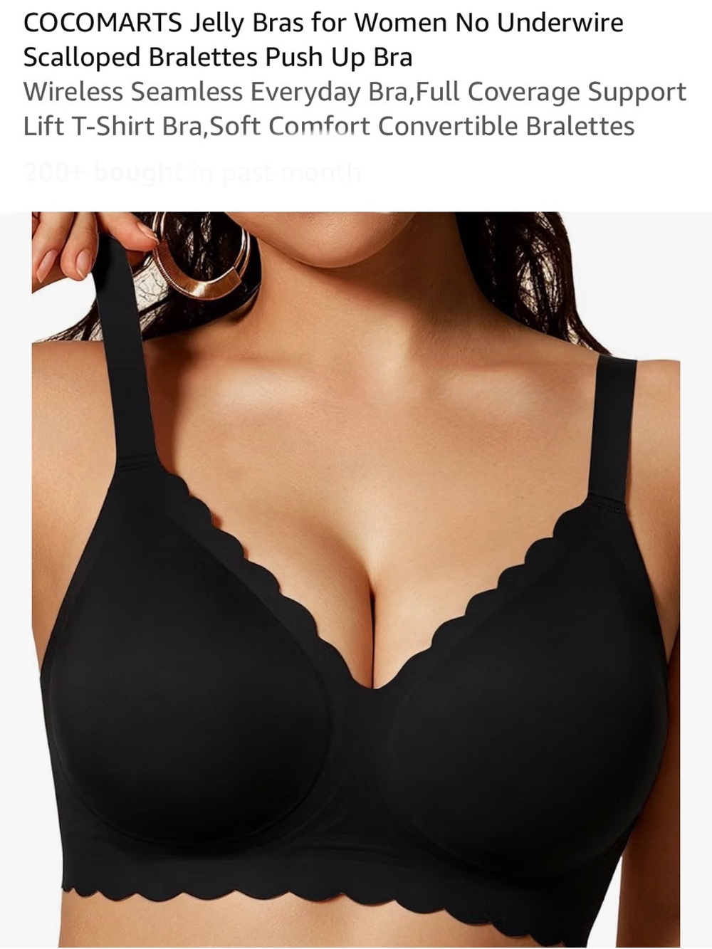 Cocomart Seamless Scalloped Wireless Push Up Bralette~ Buttery Soft~Black-~XL